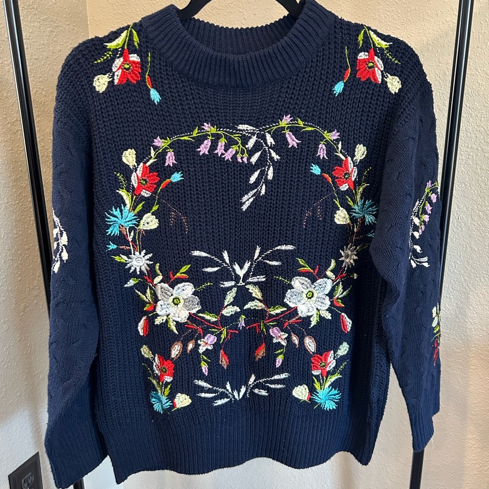 Blue embroidered sweater